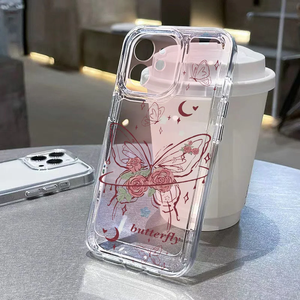 

Exquisite Pink Butterfly Rose Soft Phone Case For iPhone 11 Case iPhone 16 e 15 14 13 12 17 Pro Max 16 Plus SE Shockproof Cover