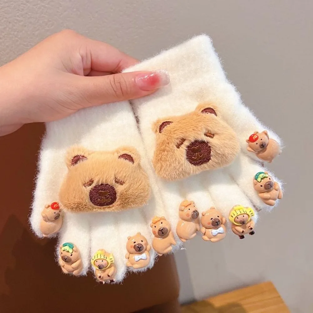 

1 pair Warm Capybara Children Glove Five Finger Plush Winter Plush Glove 3D Cold-proof Gloves Kids