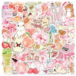 50pcs Pink Cartoon Illustration Stickers Decals For Scrapbook Laptop Skateboard Suitcase Guitar Aesthetic Waterproof Stickers