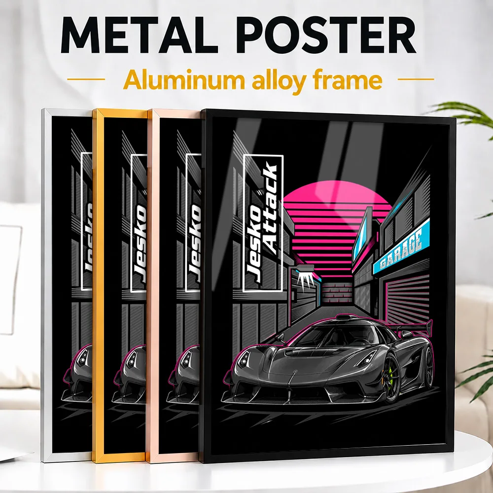 Swedish Jesko Attack Graphite Grey Supercar Metal Poster With Aluminum Alloy Frame Customized Speed Culture Wall Art For Garage
