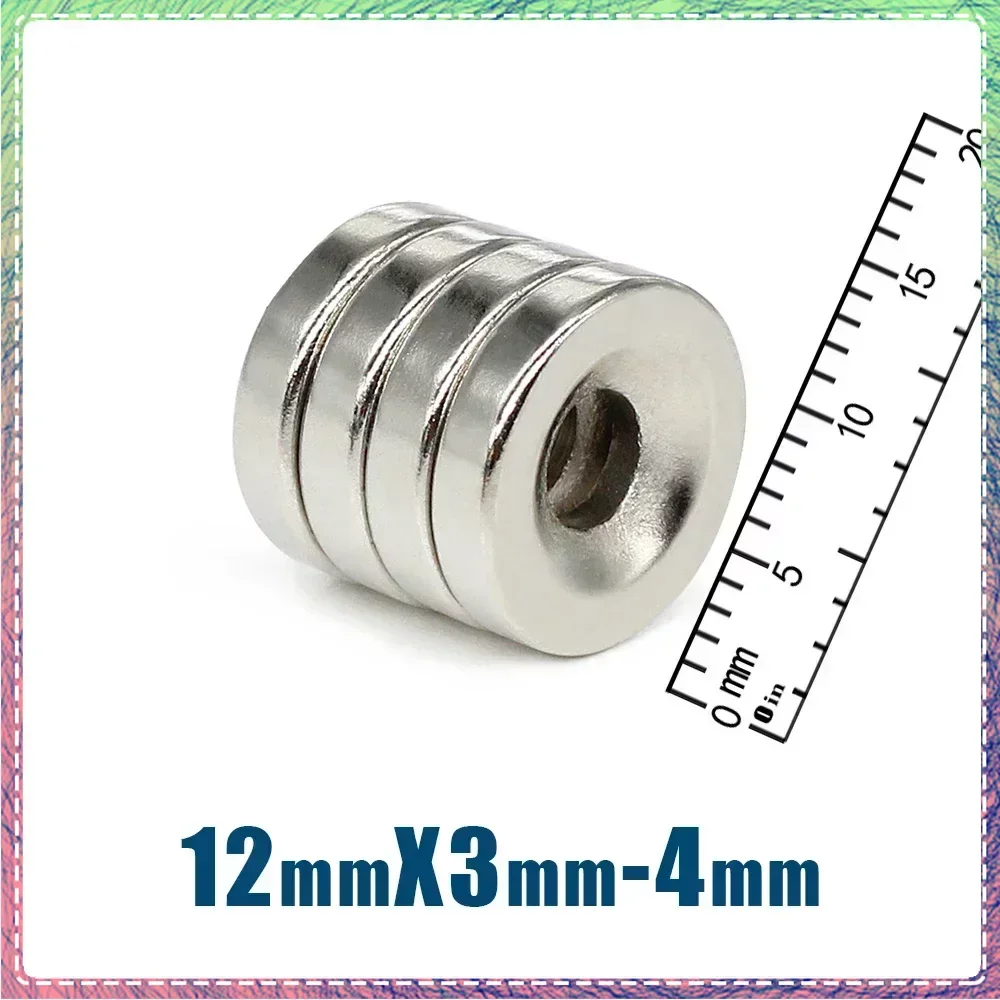 

10/20/50/100Pcs 12x3-4mm Small Round Magnet with Hole Super Strong N35 Countersunk Neodymium Magnets Fishing Magnet