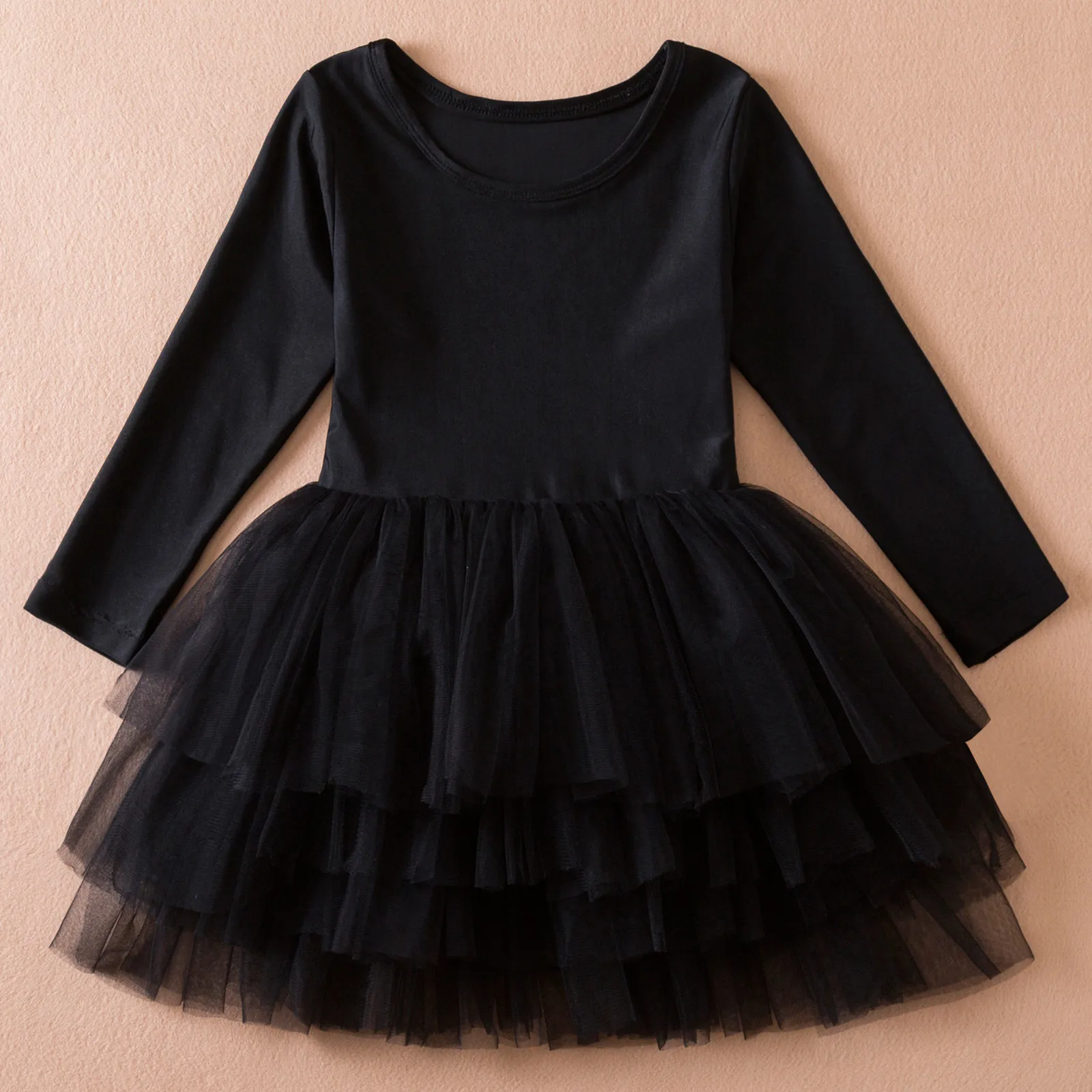 Autumn Long Sleeved Princess Dress For Girls Toddler Birthday Party Dresses Children Dress Solid Black Mesh Girl Dress Clothes