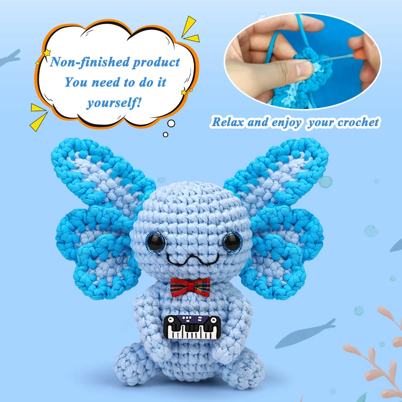 MIUSIE Crochet Kit for Beginners Blue Axolotl Knitting Kit Crochet Animal Kits with Stitches Yarn Crochet Hooks for Adults Craft - Image 6