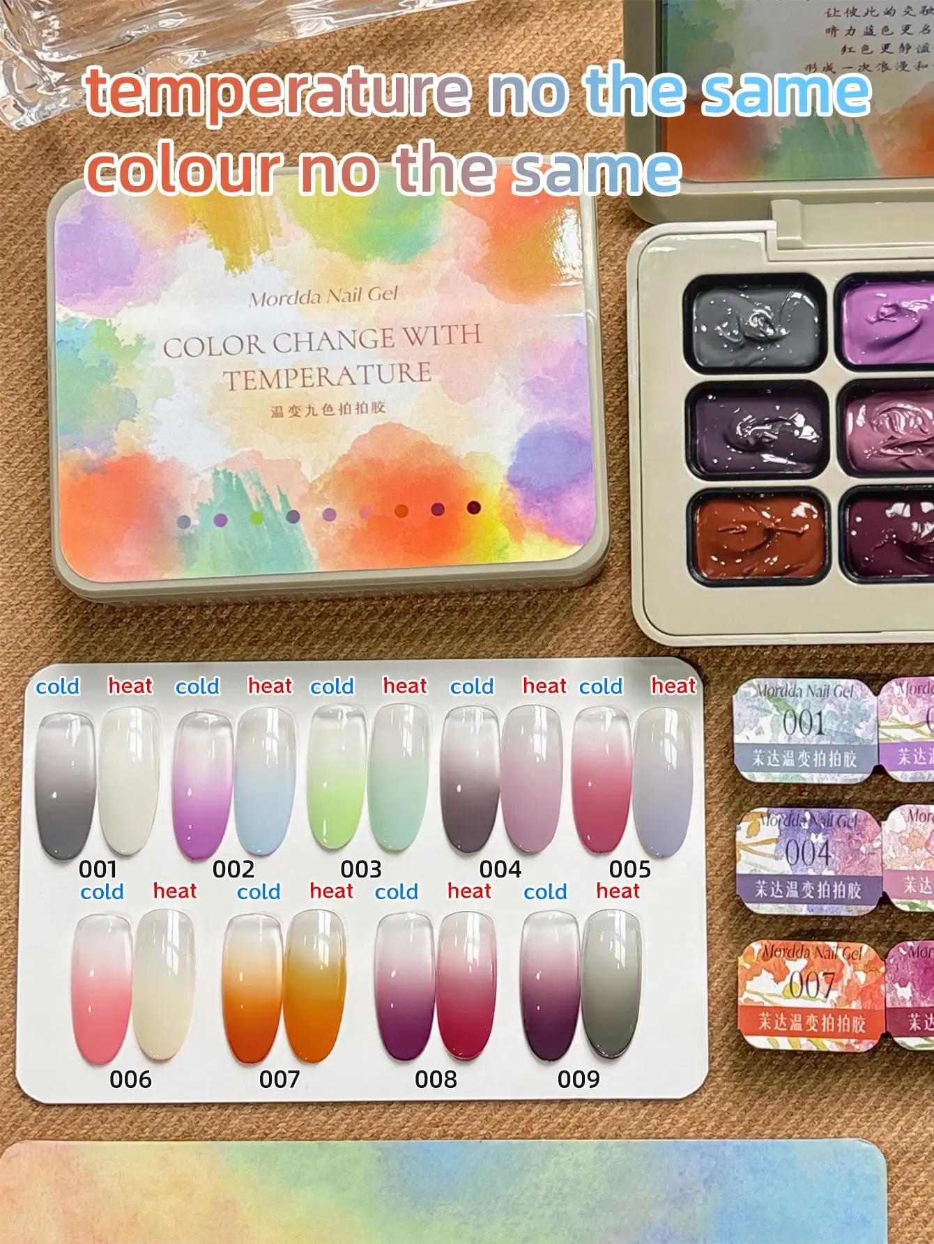 9-color درجة الحرارة تغيير لون اللوحة طلاء الأظافر باتينغ الغراء لطخة المعلبة عالية التشبع شعبية-Wen Bian Jiu Se