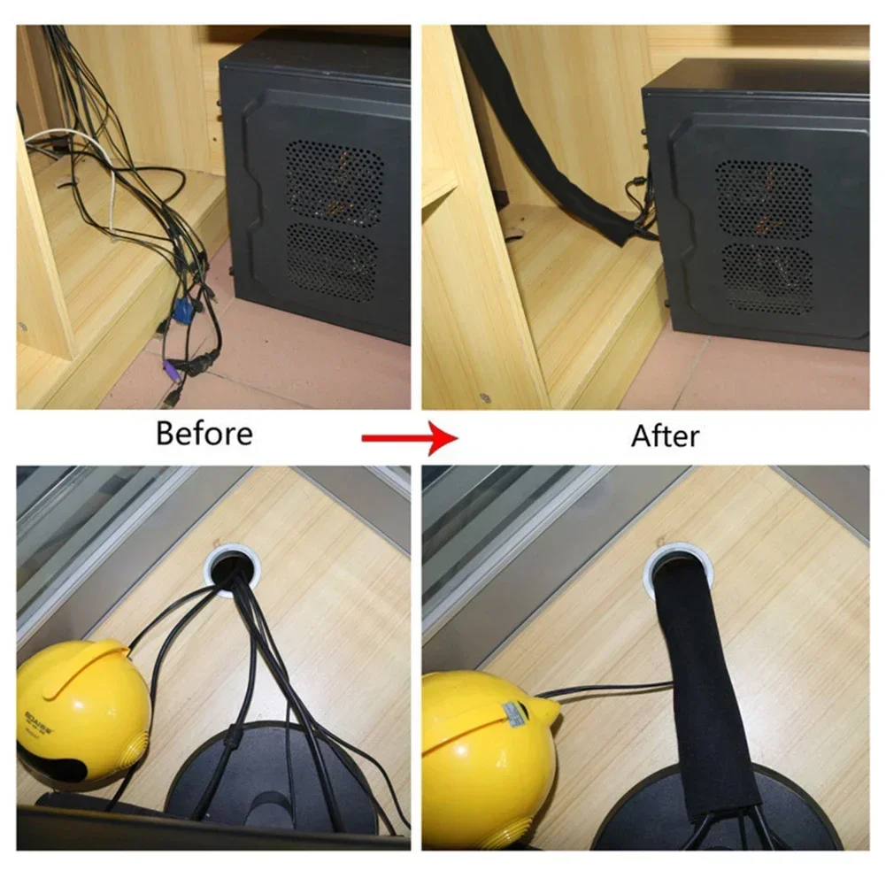 50-300mm Cable Management Sleeve Flexible Neoprene Wrap Wire Cord Hider Cover Organizer Wiring Electrical Equipment Accessories