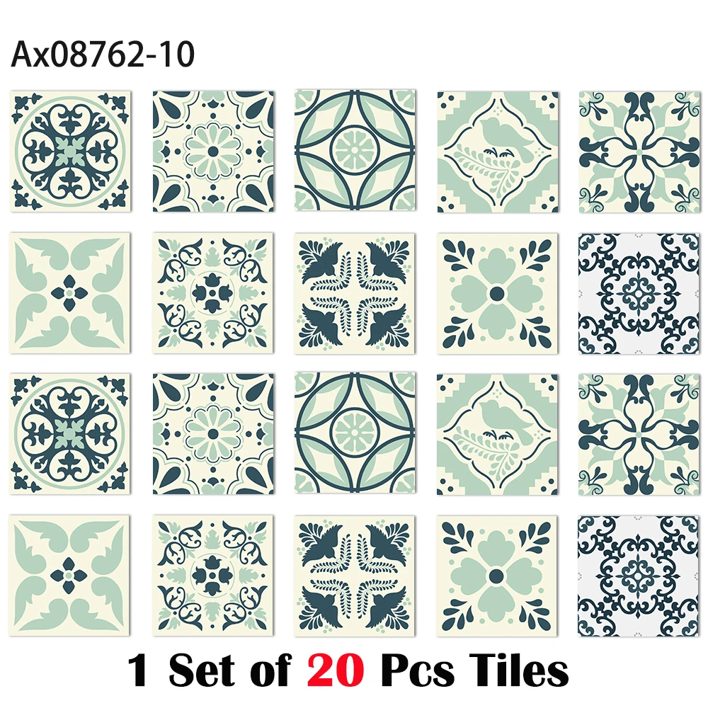20Pcs Vintage Sage Green Spanish Tile Stickers Self-Adhesive Skirting LineTile Decals for Backsplash Cabinet Home Stairs Decor