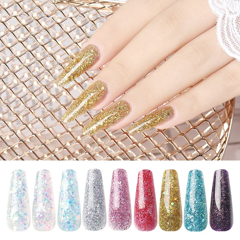 15Ml Glitter Poly Nail Gel Uv Led Builder Poly Acryl Crystal Gel Voor Nail Art Polygels Uitbreiding Gebouw Gel Met Pailletten