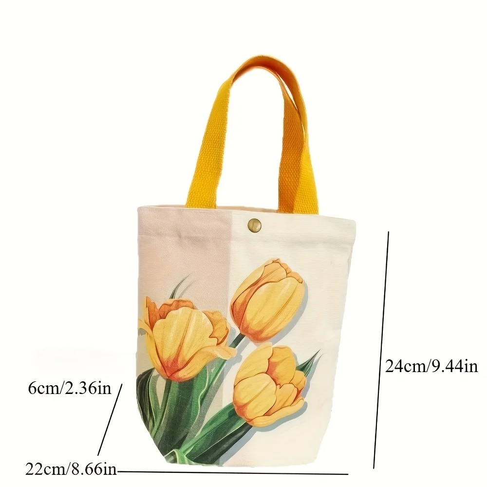 2025 nieuwe ins retro tulp bloem canvas tas casual schoudertas stoffen tas handtas - afbeelding 2