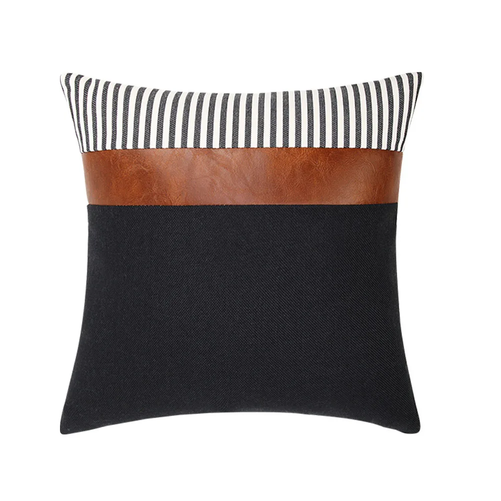 

Throw Pillow Cover Home Pillowcase for Sofa PU Spliced Decorative Cushion Case Comfortable Pillow Cover for Sofa Bedroom