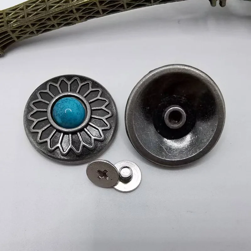 Cierre de botón de flor de sol turquesa, 5 piezas, 20mm, botón de presión, remache, costura de cuero, artesanía, accesorios de decoración