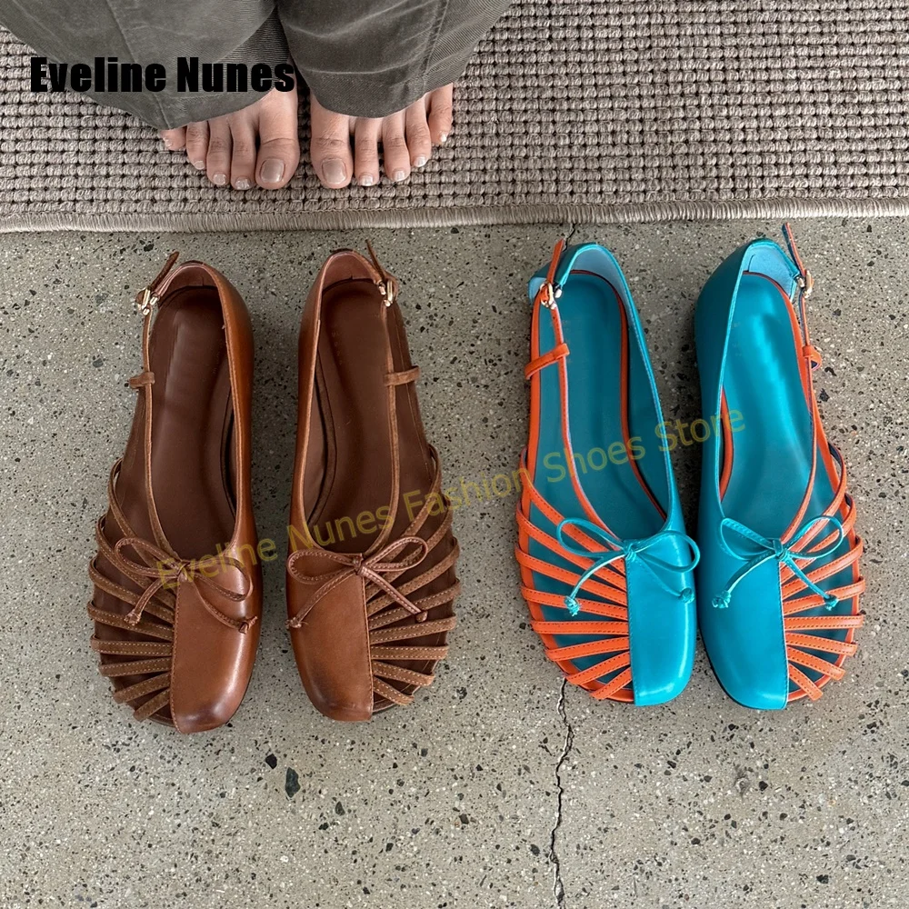 Women Blue Orange Cutout Pumps Square Toe Chunky Heels Bow Ankle Buckle Retro Summer Beach Daily Casual Sandals 2026 New Arrival - view 4