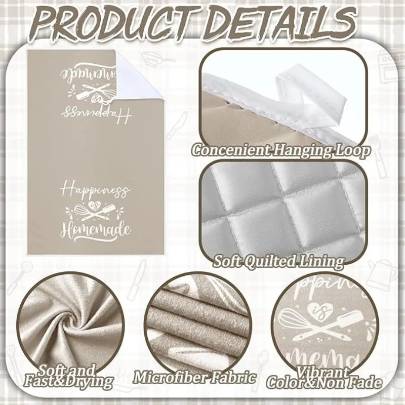 قفازات مقاومة للحرارة للفرن، مفارش مقاومة للحرارة، مناشف مطبخ سميكة ماصة، مجموعة خبز المطبخ مكونة من 6 قطع