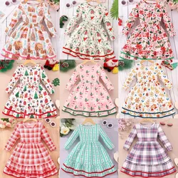 Girls' and children's long sleeved printed cake dress casual dress
