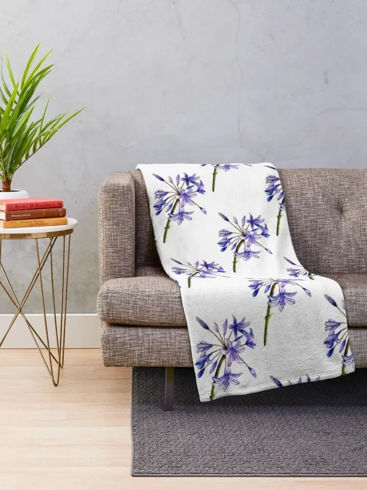 Agapanthus - Flowers Throw Blanket Plaid on the sofa Plush Vintage Blankets