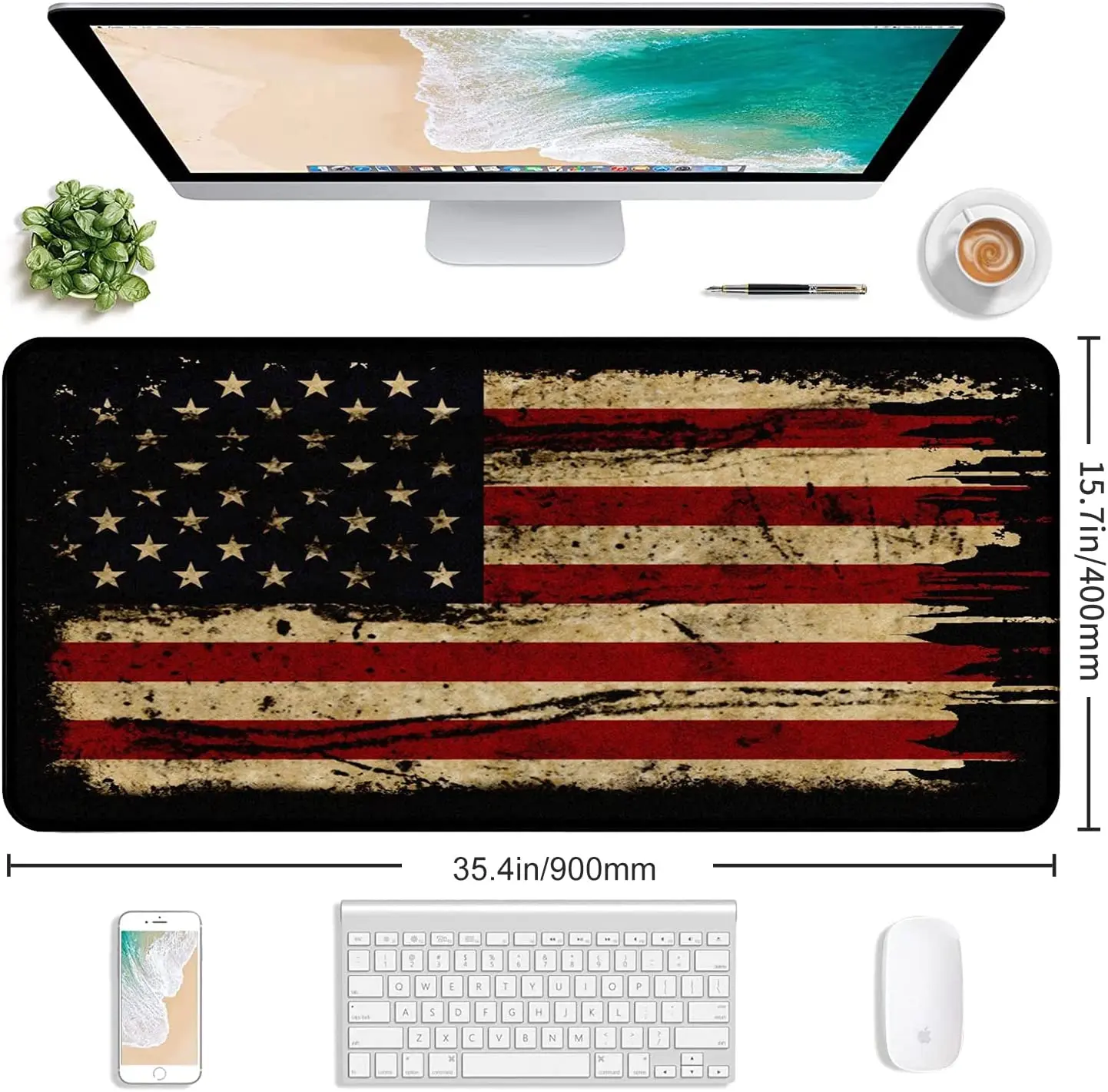 American Antique Flag Large Extended Gaming Mouse Pad antiscivolo Base in gomma impermeabile per Computer Laptop Desk Pad 35.4 "x 15.7"