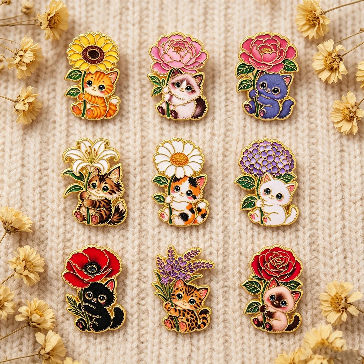 9-teiliges Set niedlicher Tierbroschen für Damen, Vintage-Emaille-Pins, Cartoon-Katzen-Schmuck, modische Kragenabzeichen, Geschenk-Accessoires – Detail 3