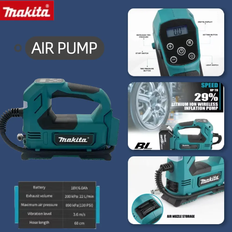 

⭐️Original Makita DMP180 18V Cordless Inflator 121 PSI Portable Air Pump for Car Bikes Outdoor Compact Lightweight