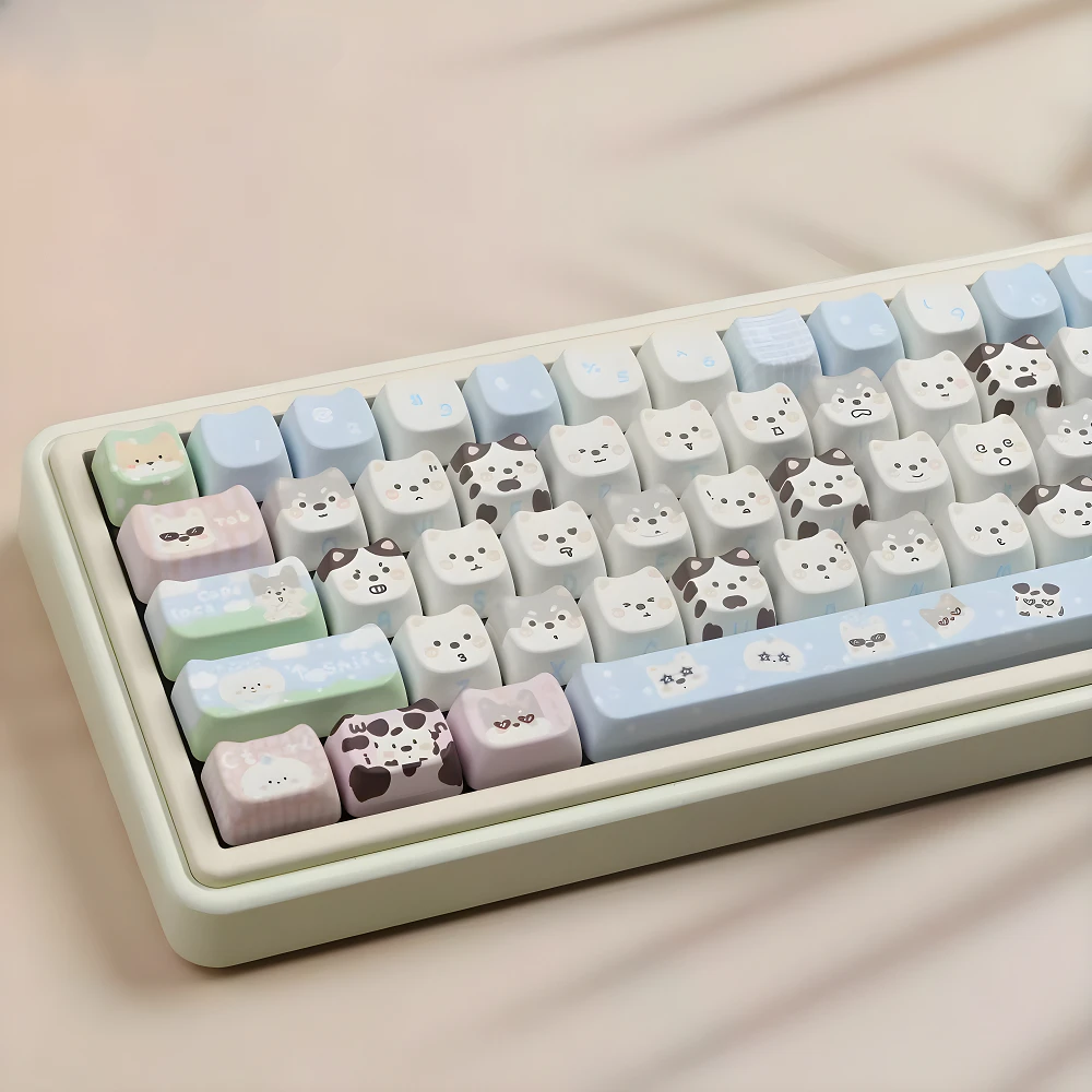 MAO Puppy Cute Keycaps Set PBT Large Full Set of Cat Ears for 61/87/104/108 Mechanical Keyboards