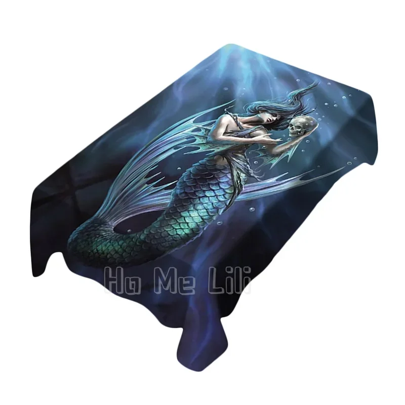 Fantasy Mermaid Rectangle Tablecloth Sea Water Fish Ocean Woman Siren Mystical Female Evil Exist Merman Gothic Art Legendary