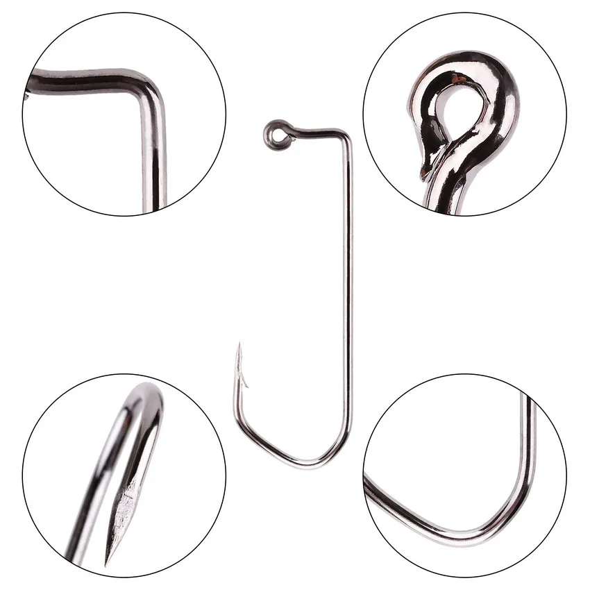 100pcs 7150 Jig Fishing Hooks Barbed Black Hook High Carbon Steel Pesca Barbarian 90 Degree Fishhook Size 6/0# to 1# Hook