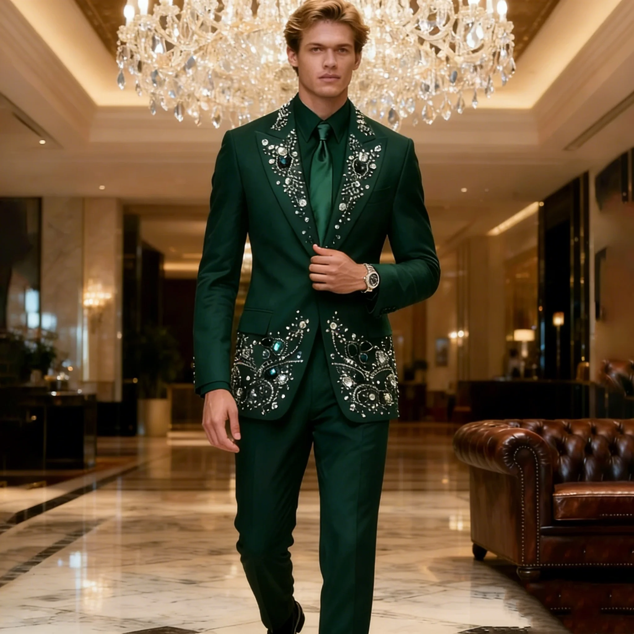 

Groom Wear Wedding Suits Luxury Beading Prom Blazer Tailored Formal Party Men 2 Piece Jacket Pants Customized