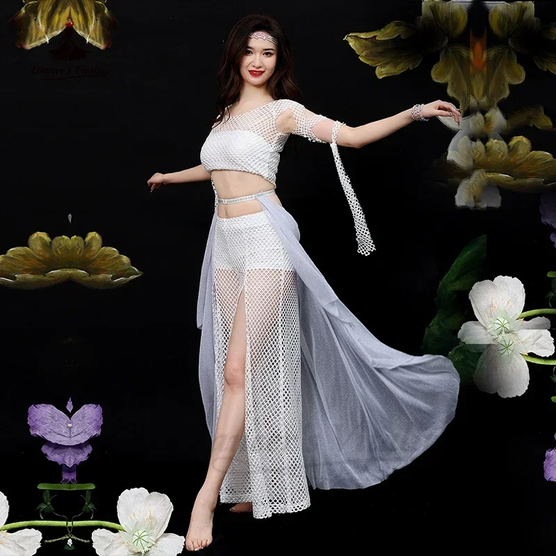 กระโปรงชุดเต้นระบำหน้าท้องสำหรับผู้หญิงกระโปรงยาวทำจากเส้นด้ายชิ้นเดียวเสื้อผ้าสำหรับเด็กผู้หญิงชุดเต้นระบำหน้าท้องกระโปรงสำหรับใส่บนเวที