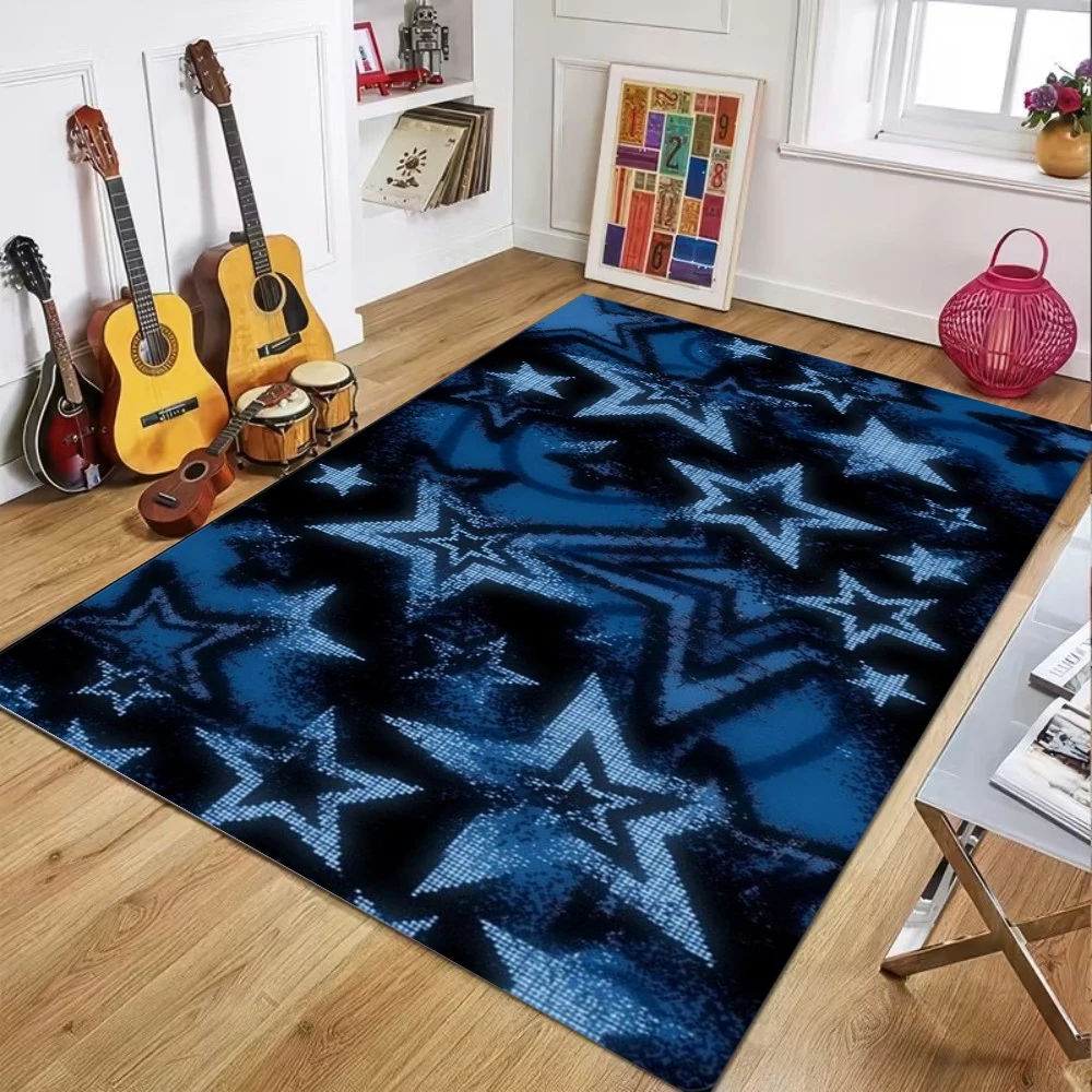 Tapis de sol moelleux et doux à motif étoile bleu dégradé scintillant pour salons modernes, chambres et espaces de loisirs