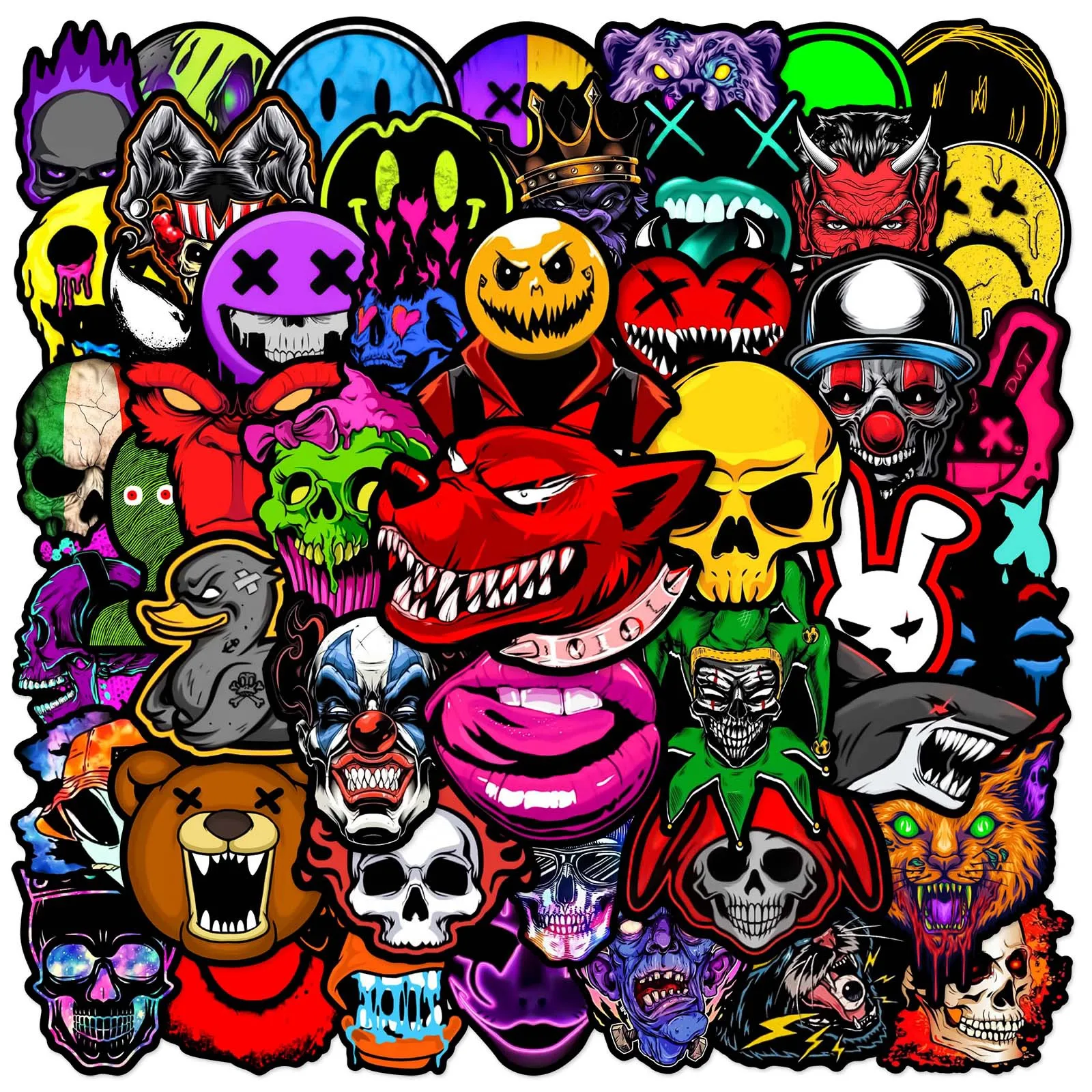 50 Adesivos de Caveira Horripilante para Graffiti DIY: Celular, Laptop, Guitarra, Bagagem de Viagem, Carro, Skate, Capacete, Garrafa