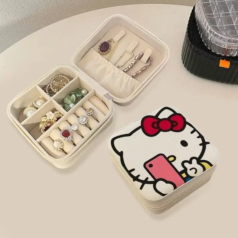 

Hello Kitty KT Portable Earrings Earrings Jewelry Box Necklace Ring Compact Mini Hand Jewelry Storage Box Desktop Organizer Case