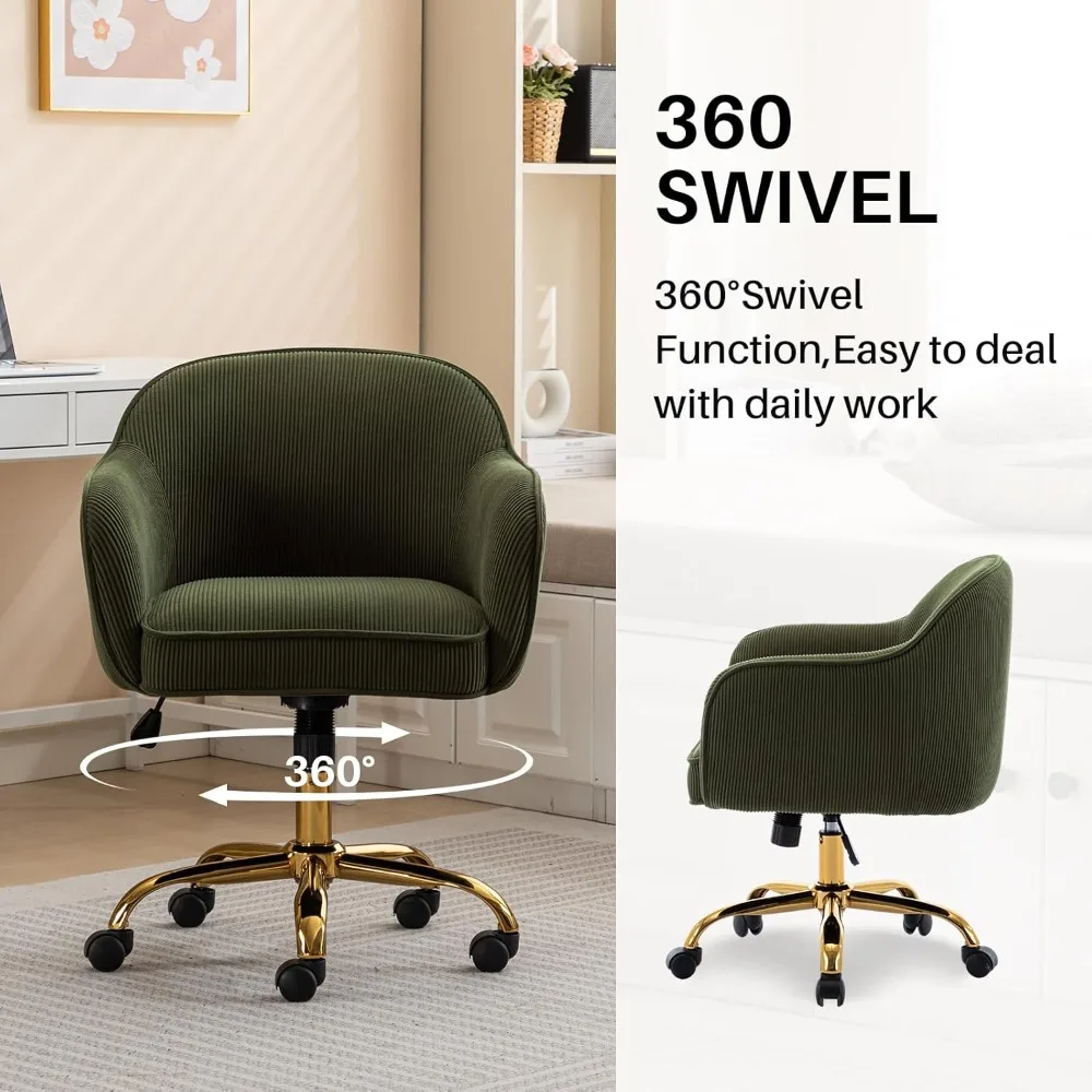 كرسي مكتب منزلي بأذرع ذهبية عجلات حديثة مخملية منجدة كرسي كمبيوتر منتصف الظهر مريح قابل للتعديل #3