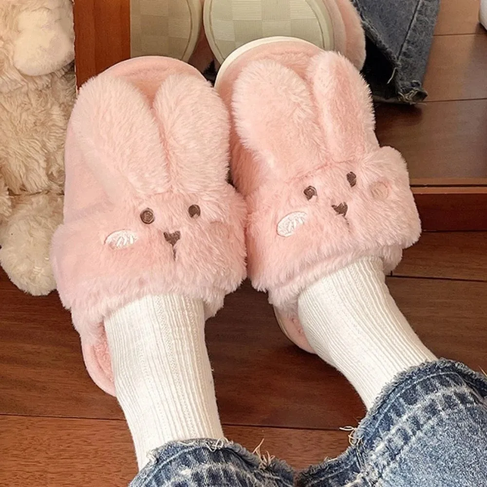 ملابس منزلية غير رسمية شباشب أرنب سميكة مضادة للانزلاق شباشب شتوية دافئة كارتونية لطيفة فروي أحذية قطنية داخلية