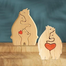 Incisione gratuita personalizzata personalizzata orso famiglia Puzzle in legno regalo di compleanno di natale nome di famiglia scultura 2-7 nomi scrivania Decor