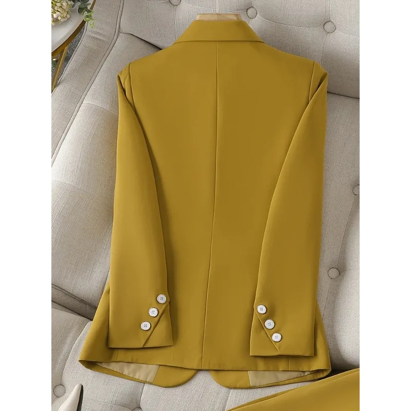 Blazer à manches longues pour femme, veste de bureau pour femme, manteau formel, vêtements d'affaires, vêtements de travail, jaune ingent, noir imbibé, solide