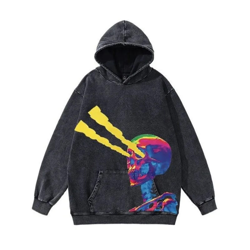 

European and American Y2K Creative Printing Washed Old Pullover Hoodies for Man Fashionable Spring and Autumn Couple Sweatshirts