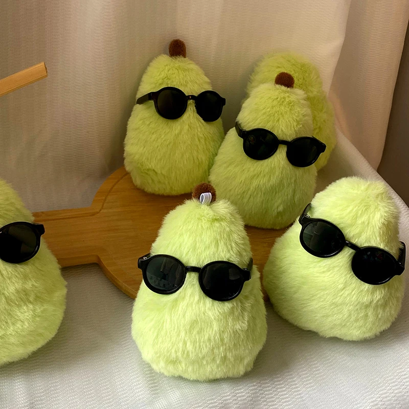 Sunglasses Green Pear Plush Keychain Funny Fruit Stuffed Doll Pendant Car Key Ring Backpack Bag Decor Kid Gift