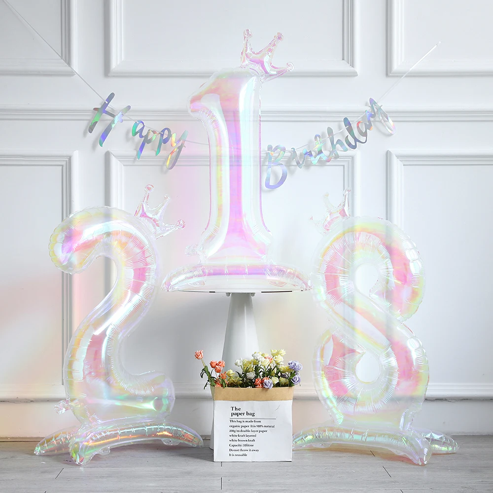 

Number 1 2 8 Crown Balloons Dazzle Transparent Foil Ball Happy Birthday Hanging Banner Baby Shower Kids 1st Birthday Party Decor