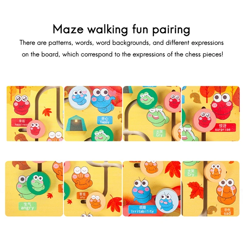 Wooden Educational Toys Maze Tble Cute Insect Expression Toddler Color Emotion Cognition Early Education A