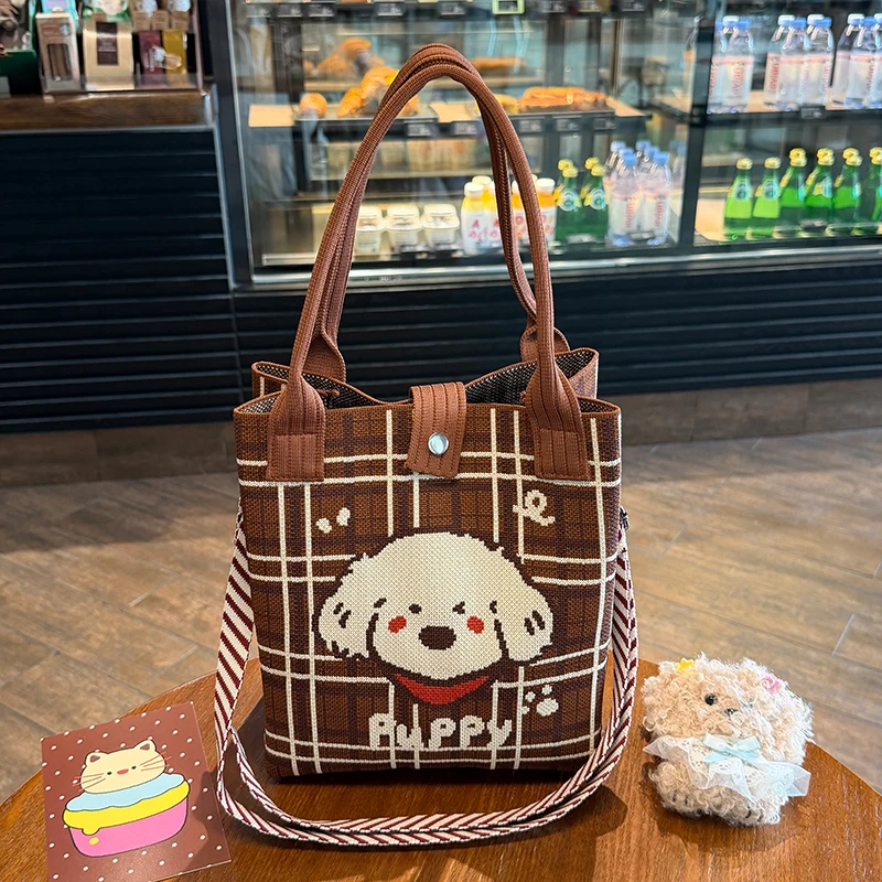Cartoon Puppy High-Quality Eco-Friendly Gift Bag, Multifunctional Knitted Shoulder Bag, Large Capacity Tote Bag, Suitable for Gifting to Family, Friends, Classmates, Holiday Shopping, Fashionable Crossbody Bag, Daily Casual Outing, Carrying Essentials, Women's Handbag