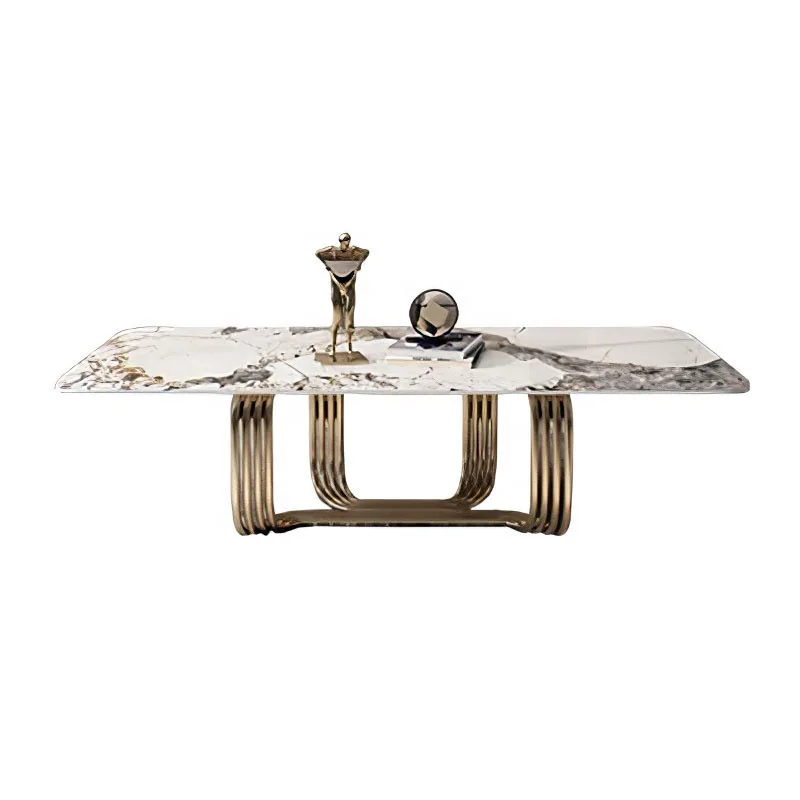 Minimalist rock slab coffee table apartment living room rectangular light luxury stainless steel modern wabi sandy wind design