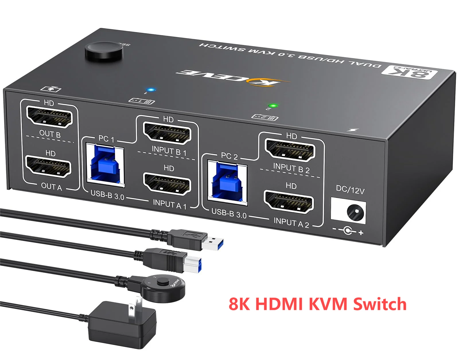 

Квм-Консоль 8K HDMI, 2 монитора, 2 компьютера, 4K @ 144 Гц, USB 3,0, двойной монитор, KVM-консоль, переключатель для 2 ПК, совместное использование 2 мониторов и 4 USB-консолей 3,0