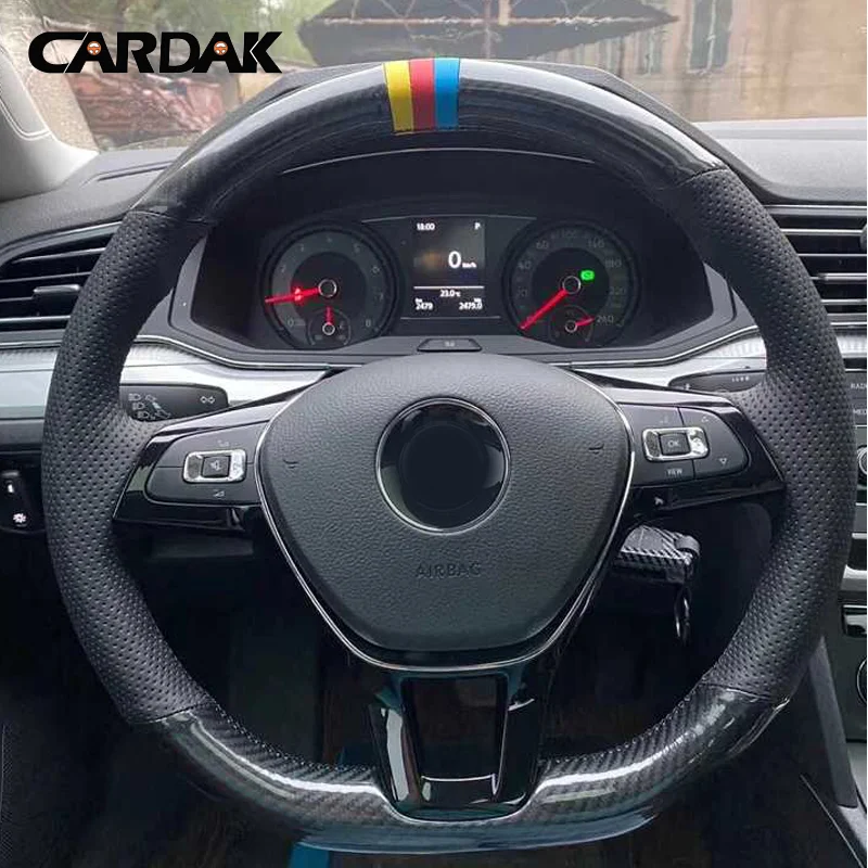 CARDAK Car Steering Wheel Cover Black Suede For Volkswagen Golf 7 Mk7 VW New Polo Jetta Passat B8 Tiguan 2017 Sharan 2016 2017