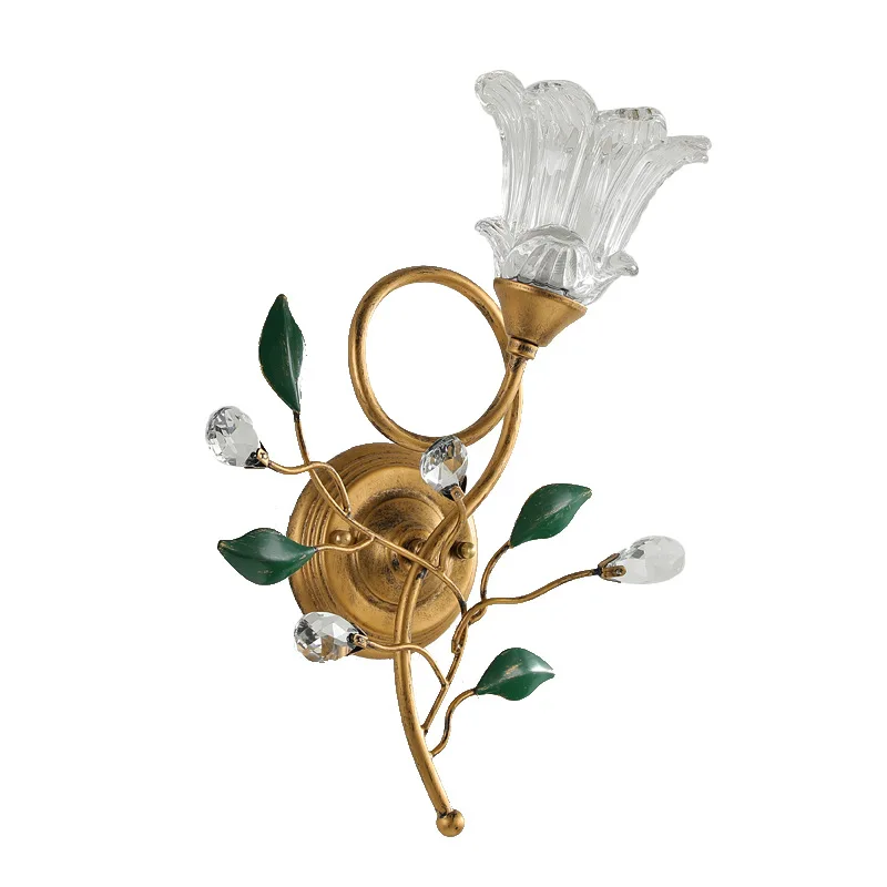 

American wall lamp modern simple European creative flower bedroom bedside lamp French pastoral living room background wall lamp