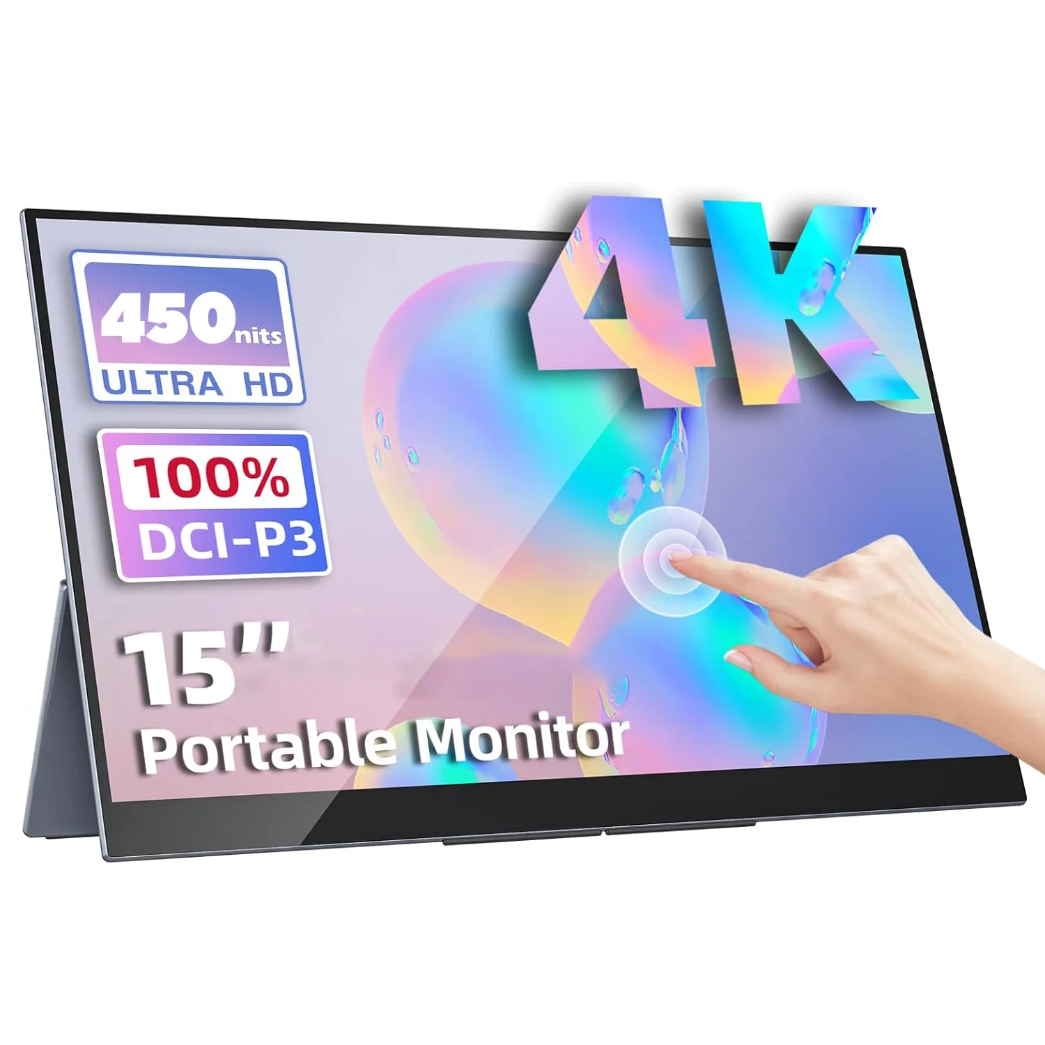 شاشة محمولة تعمل باللمس 15 بوصة 4K 60 هرتز 3:2 نسبة الارتفاع 100% sRGB شاشة تمديد منخفضة الضوء الأزرق لحماية العين مع دعامة خلفية