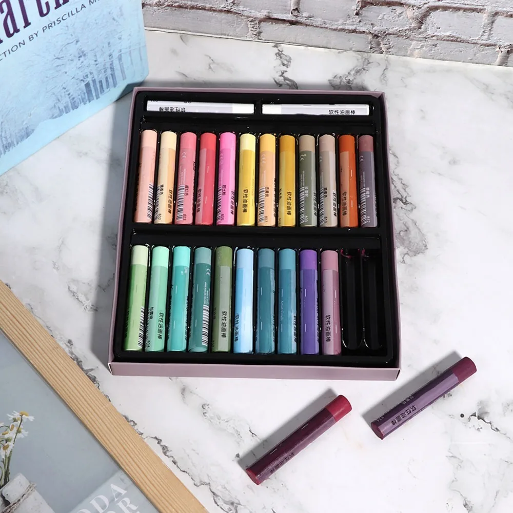 24Colors Suitable for Regular use + 2 White Oil Pastel Set Smooth Soft Crayon Lasting Oil Pastel Handcraft Coloring