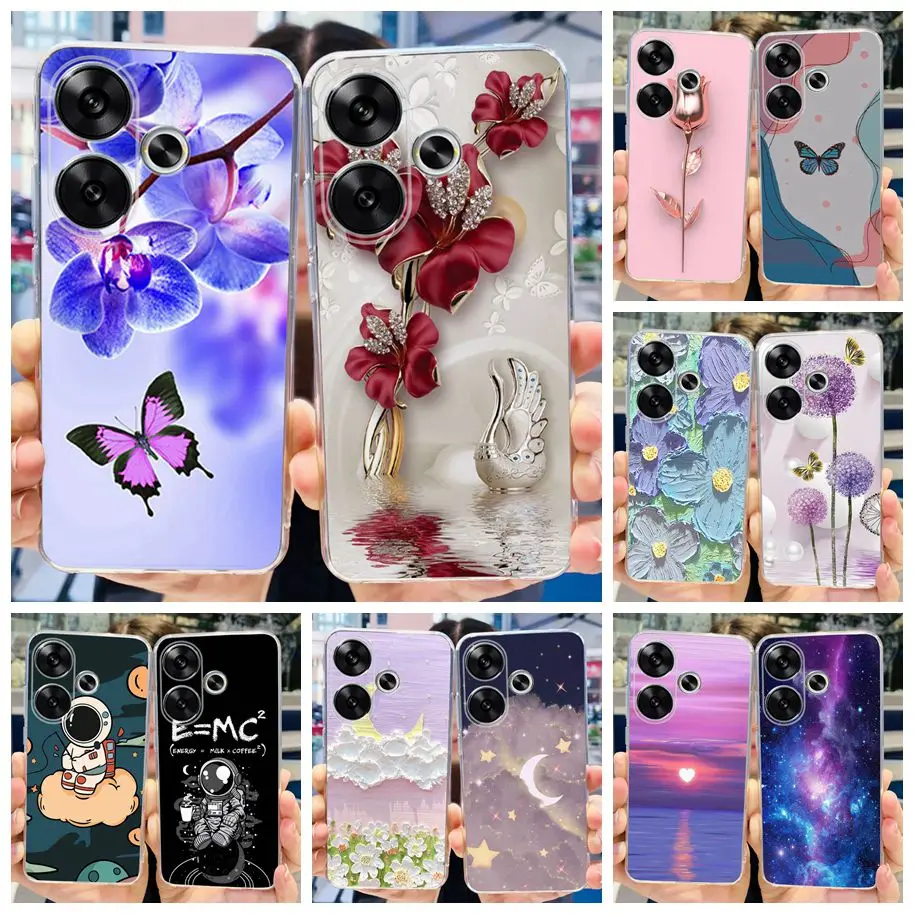 For Xiaomi Poco F6 Case Popular Butterfly Flower Soft Clear Silicone TPU Back Cover For Xiaomi Poco F6 5G F 6 PocoF6 Phone Cases