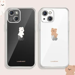 Funny Cute Bear Bunny Paired Couple Phone Case For iPhone 13 15 14 12 11 16 Pro Max 12 Mini XS XR SE 8 Plus Fundas Covers