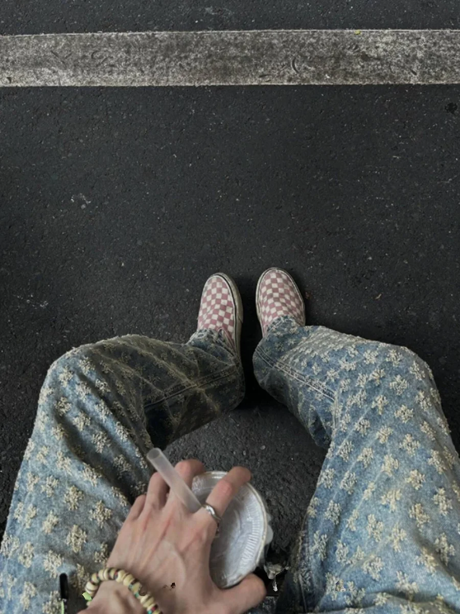 

Синие джинсы свободного кроя с вышивкой в американском стиле для мужчин: модные, универсальные, удобные