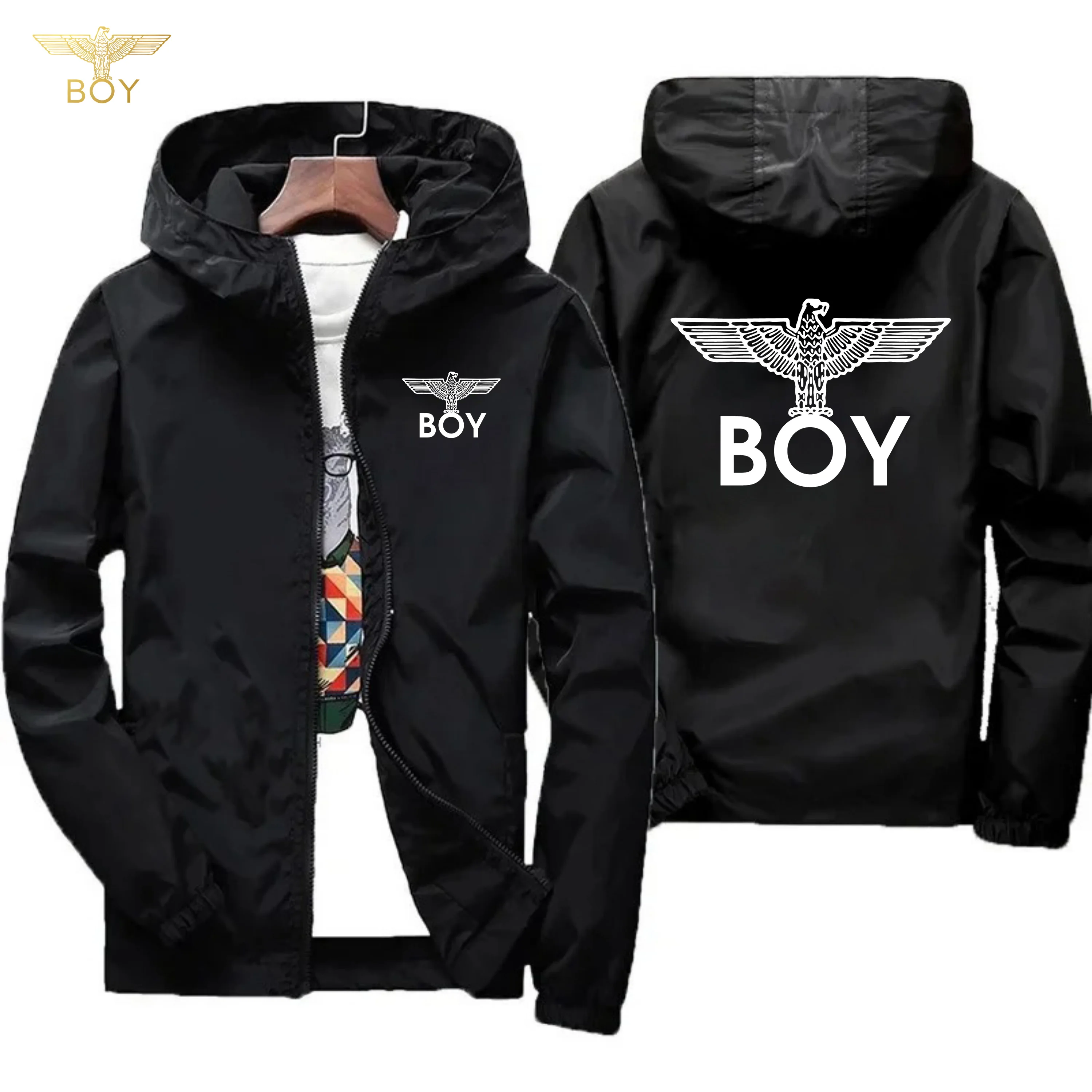 Zippered hooded motorcycle BOY eagle loog men's hooded jacket, motorcycle pullover hooded jacket, sport casual coat