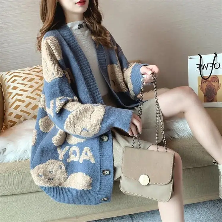 Sweater Coat Autumn Winter Clothing 2023 New Trendy Lazy Ins Korean Version Loose Large Size Knitted Cardigan