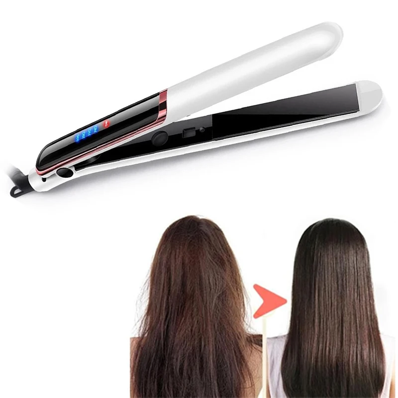 Plancha de pelo profesional, plancha de pelo iónica de cerámica con calentamiento rápido, plancha de pelo con pantalla Lcd de iones negativos